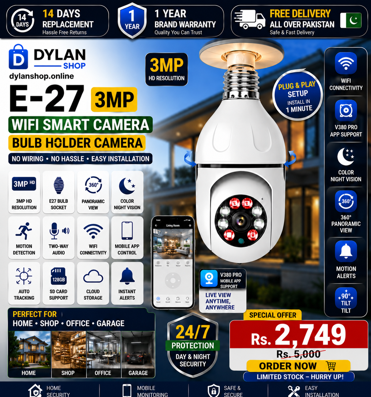 Dylan E-27 (3MP) Wireless CCTV Camera