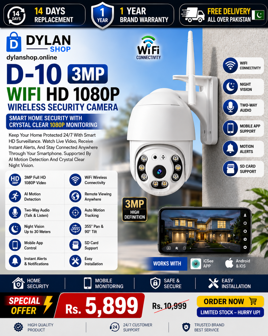 D-10 Wifi HD 1080P Wireless Security Camera