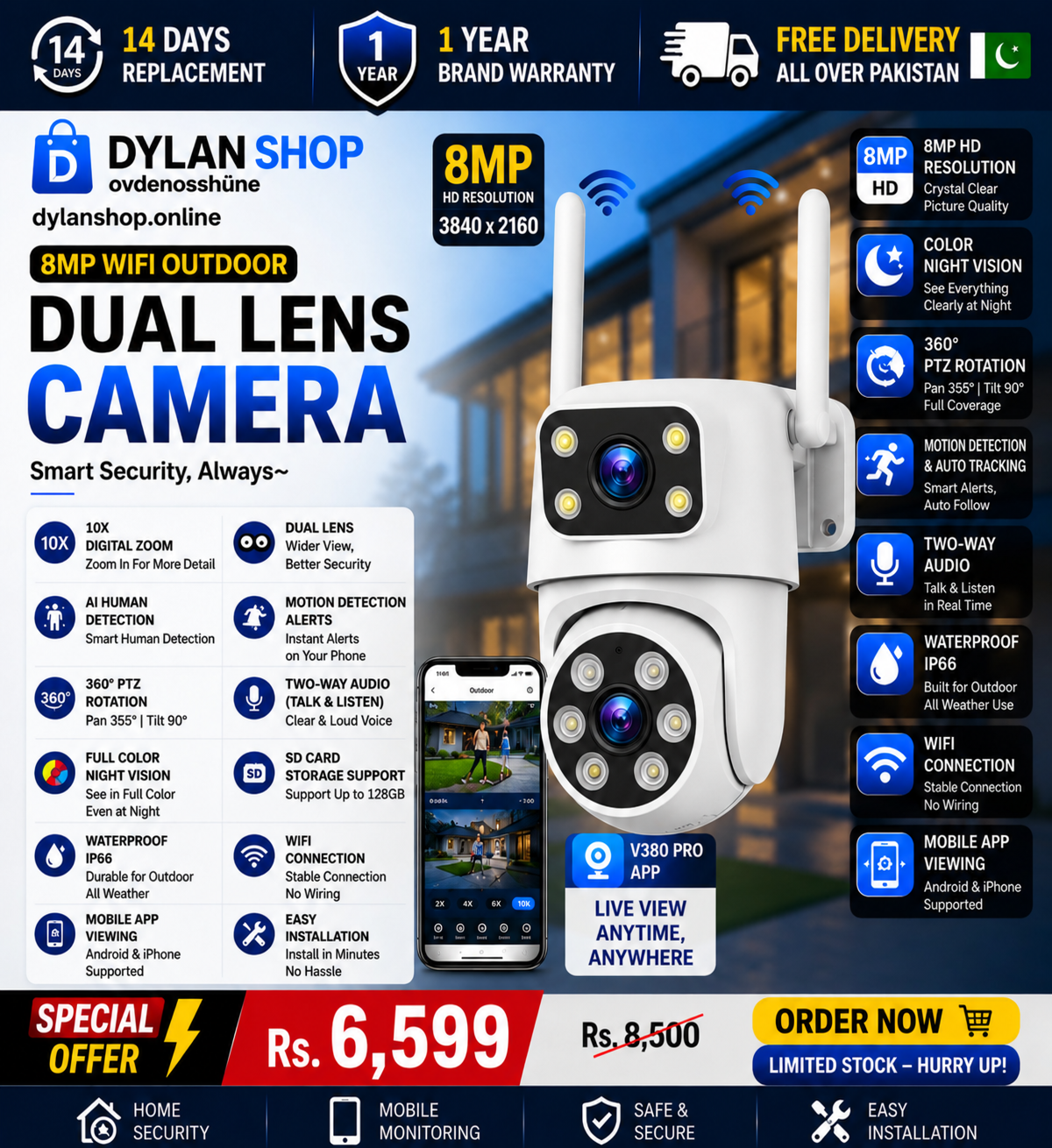Dylan 8MP Outdoor Dual Lens WiFi Security Camera